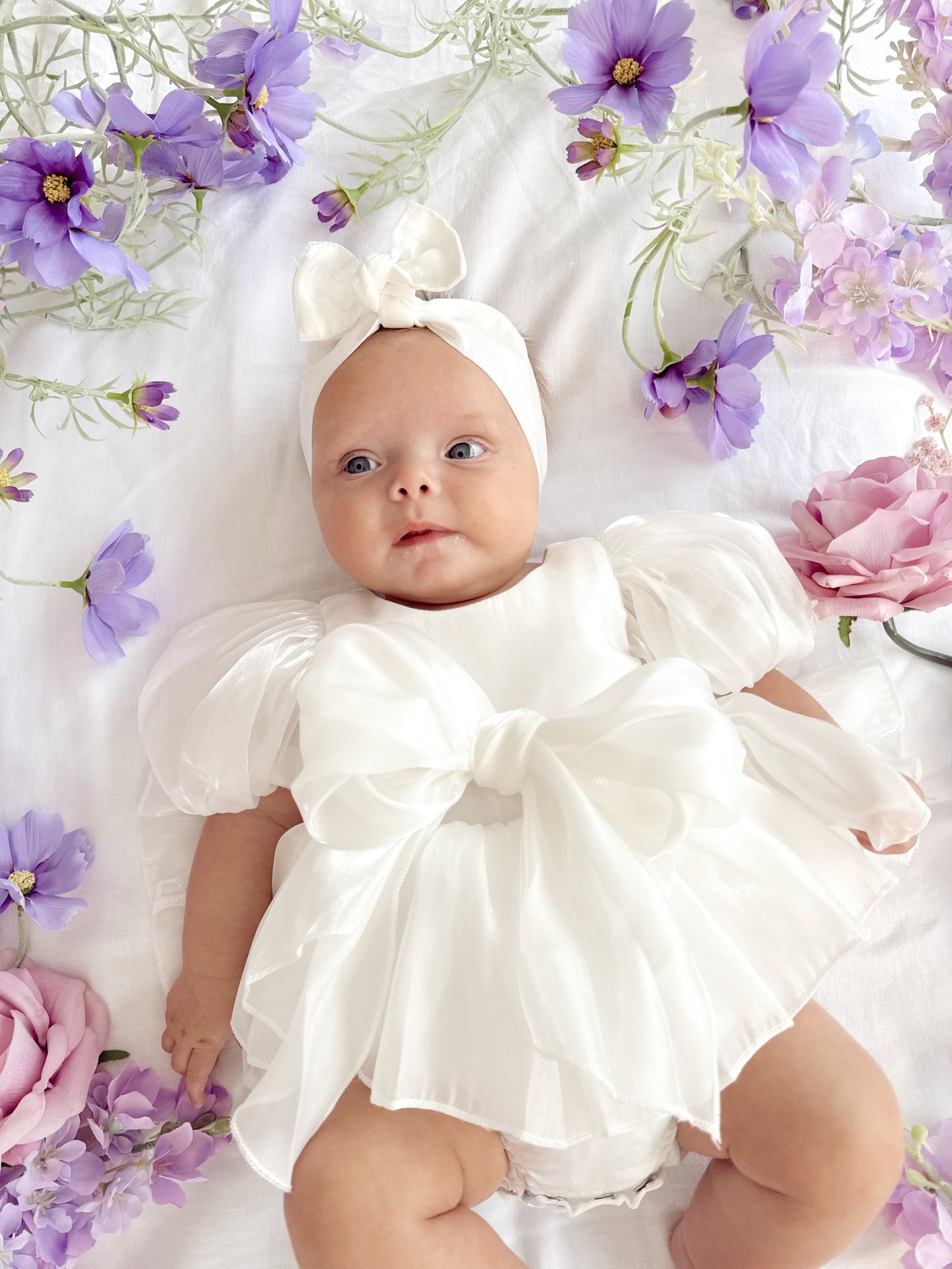 Dolly White Organza Baby Girl Party Romper