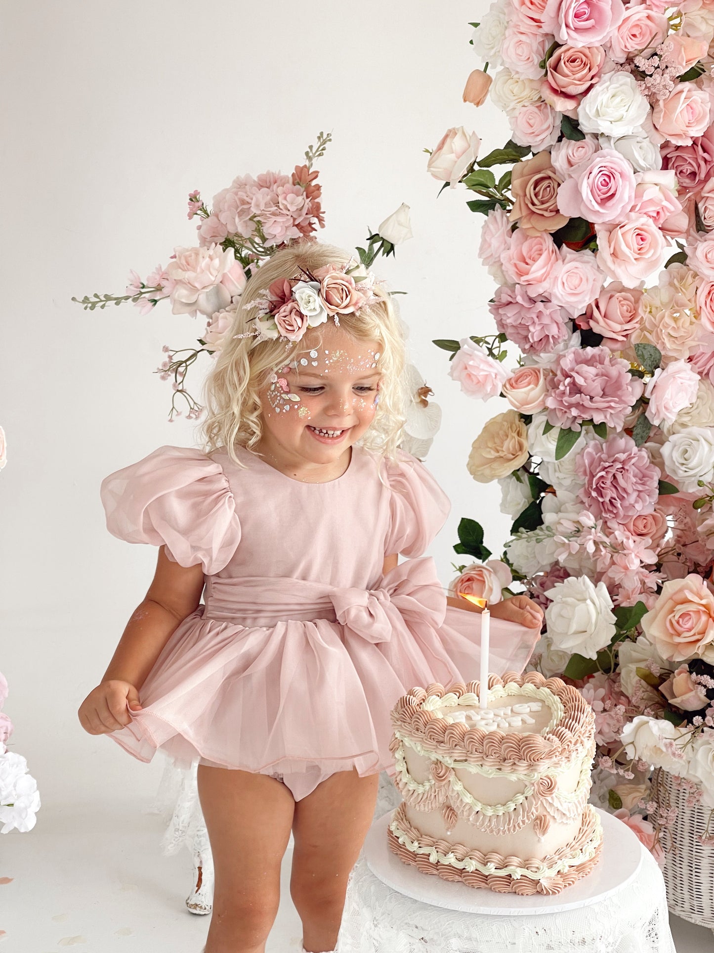 Clementine Matte Blush Rose Pink Organza Baby Girl Romper