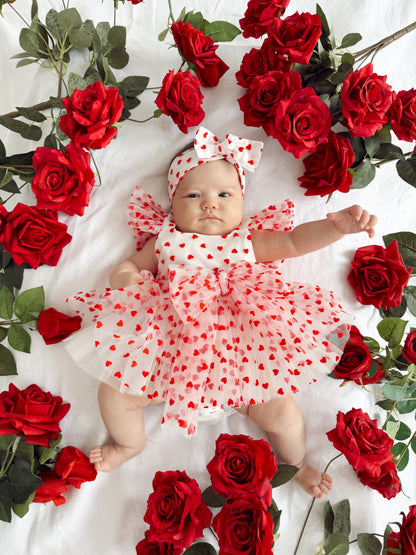 Valentina White Heart Baby Girl Tulle Party Romper