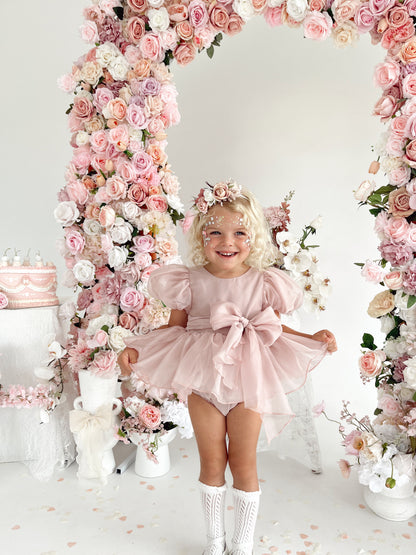 Clementine Matte Blush Rose Pink Organza Baby Girl Romper