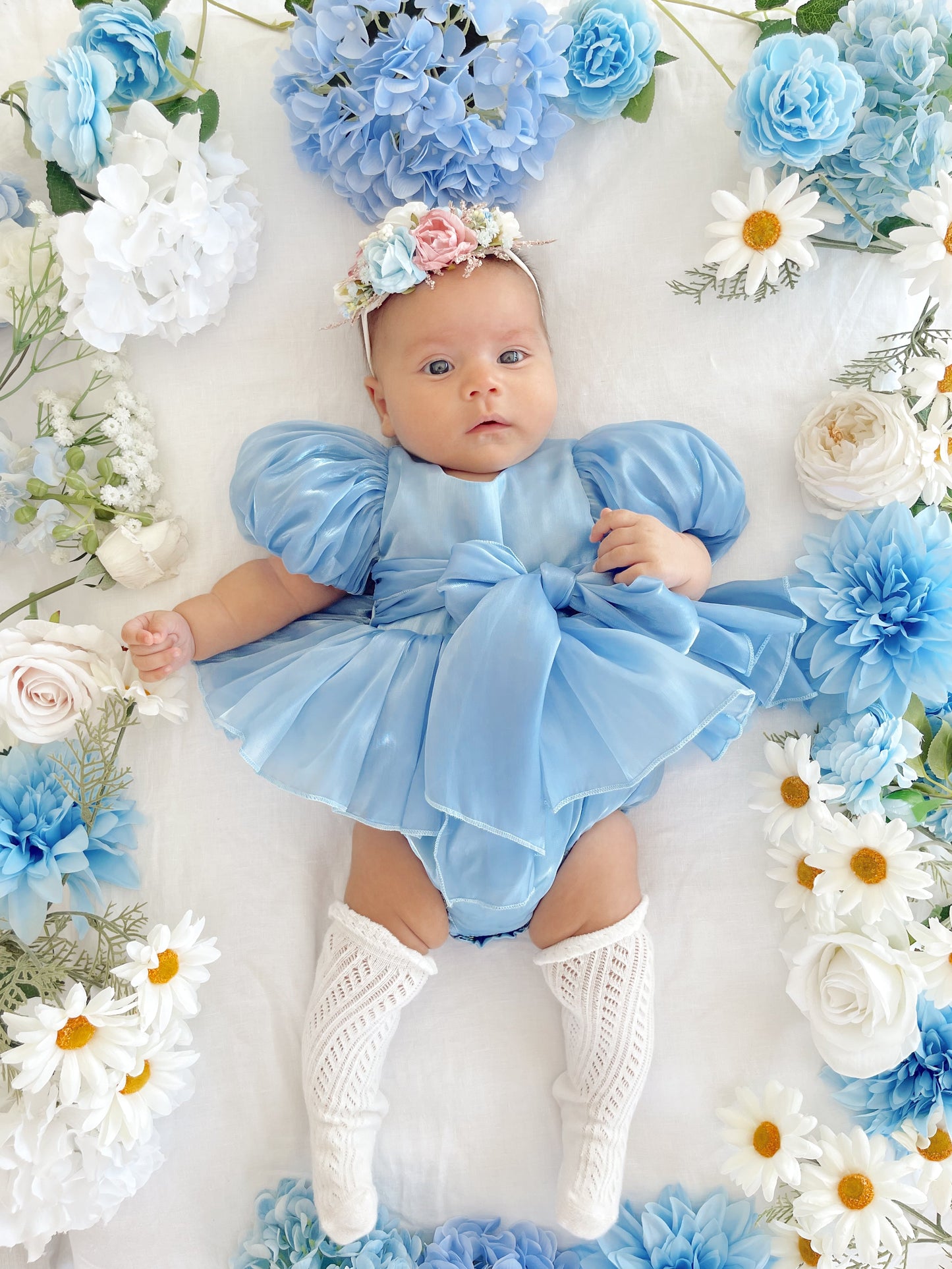 Dolly Dove Blue Organza Baby Girl Party Romper