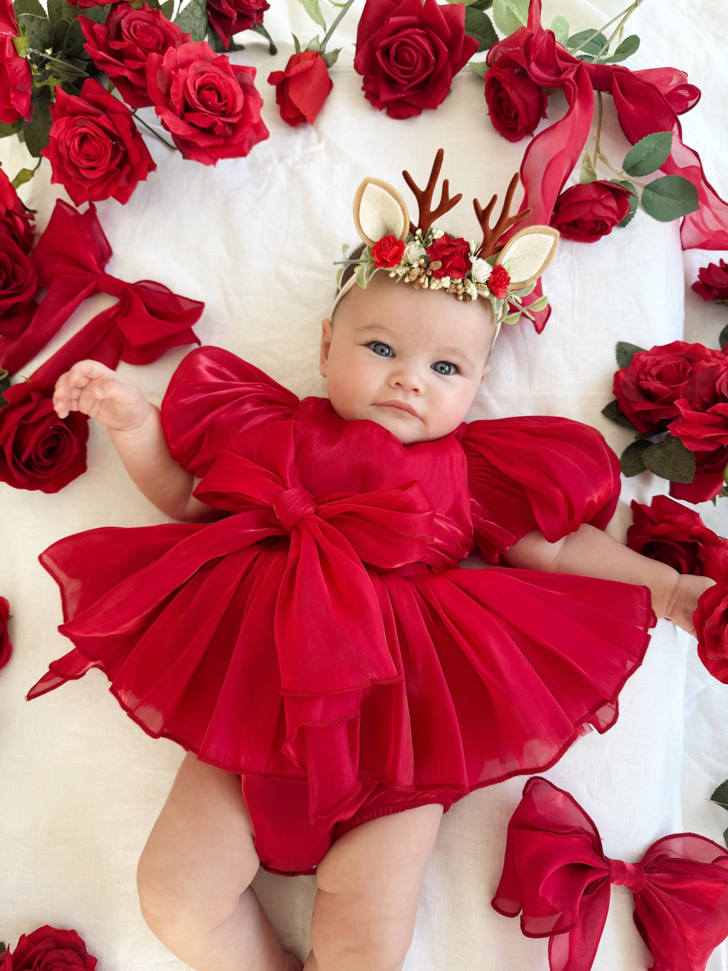 Dolly Ruby Red Organza Baby Girl Party Romper