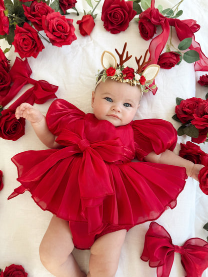 Dolly Ruby Red Organza Baby Girl Party Romper