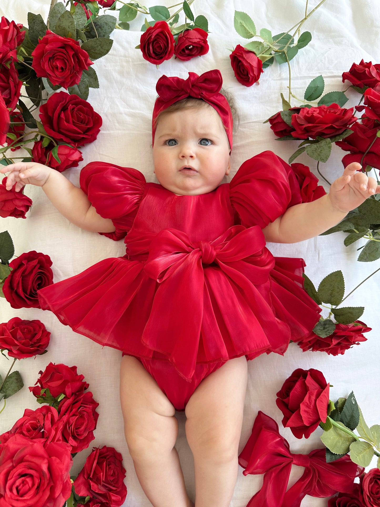 Dolly Ruby Red Organza Baby Girl Party Romper