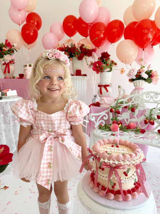 Berry Bliss Pink Gingham Baby Girl Tulle Party Romper