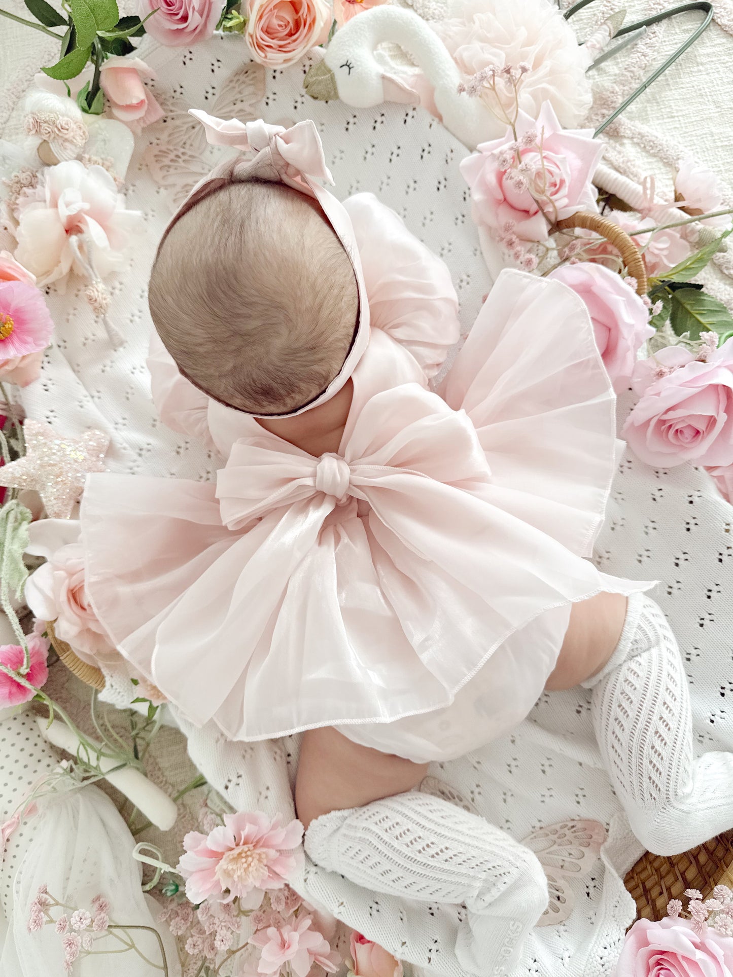 Scarlette Rose Petal Pink Organza Baby Girl Party Romper