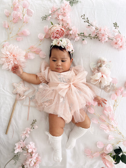 Swan Lake Ballerina Pink Embroidered Baby Girl Tulle Party Romper