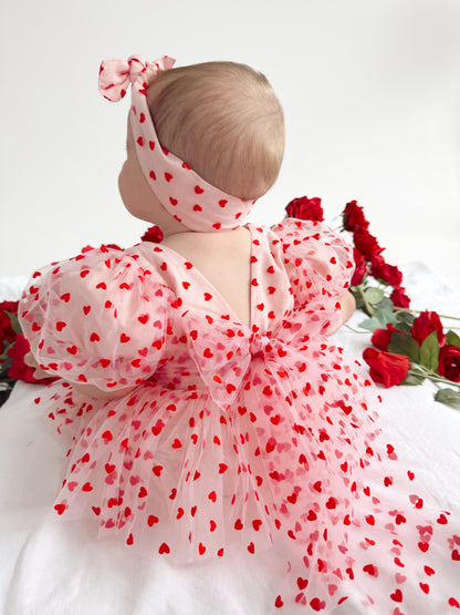 Lover Pink Heart Baby Girl Tulle Party Romper