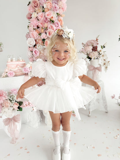 Clementine Matte White Organza Baby Girl Romper
