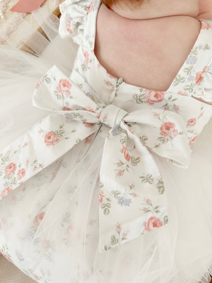 Cottage Fairy Baby Girl Floral White Tulle Party Romper