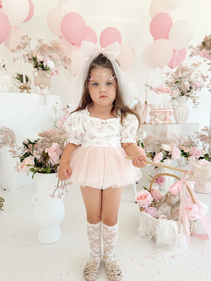 Odessa Flower Perfect Pink Floral Baby Girl Tulle Party Romper