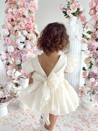 Clementine Matte Cream Organza Baby Girl Romper