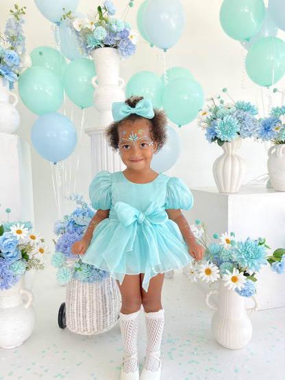 Dolly Turquoise Sky Organza Baby Girl Blue Party Romper