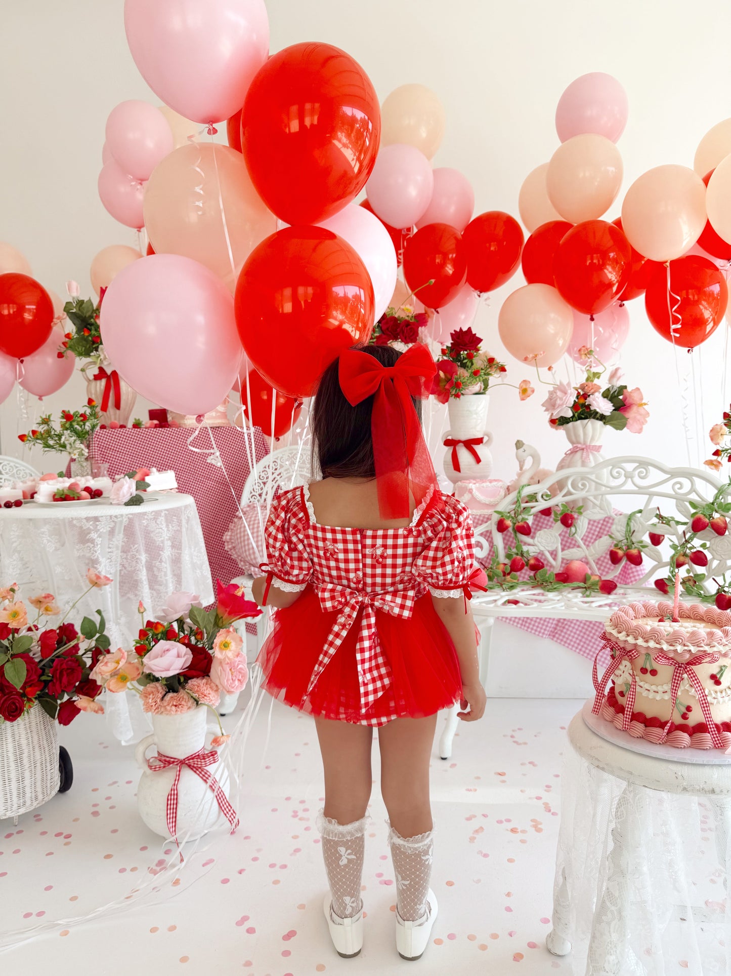 Cherry Lane Red Gingham Baby Girl Tulle Party Romper