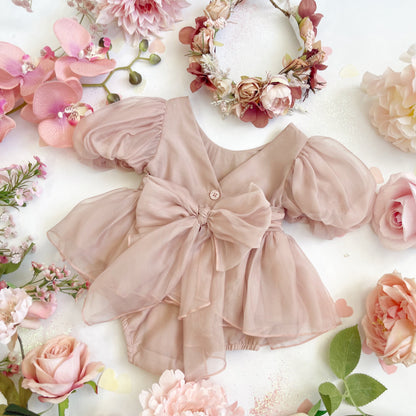 Clementine Matte Blush Rose Pink Organza Baby Girl Romper