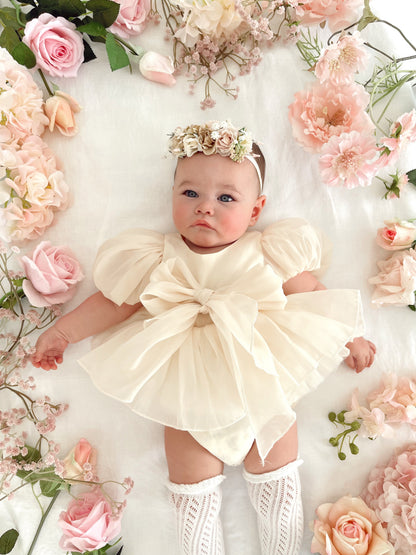 Clementine Matte Cream Organza Baby Girl Romper