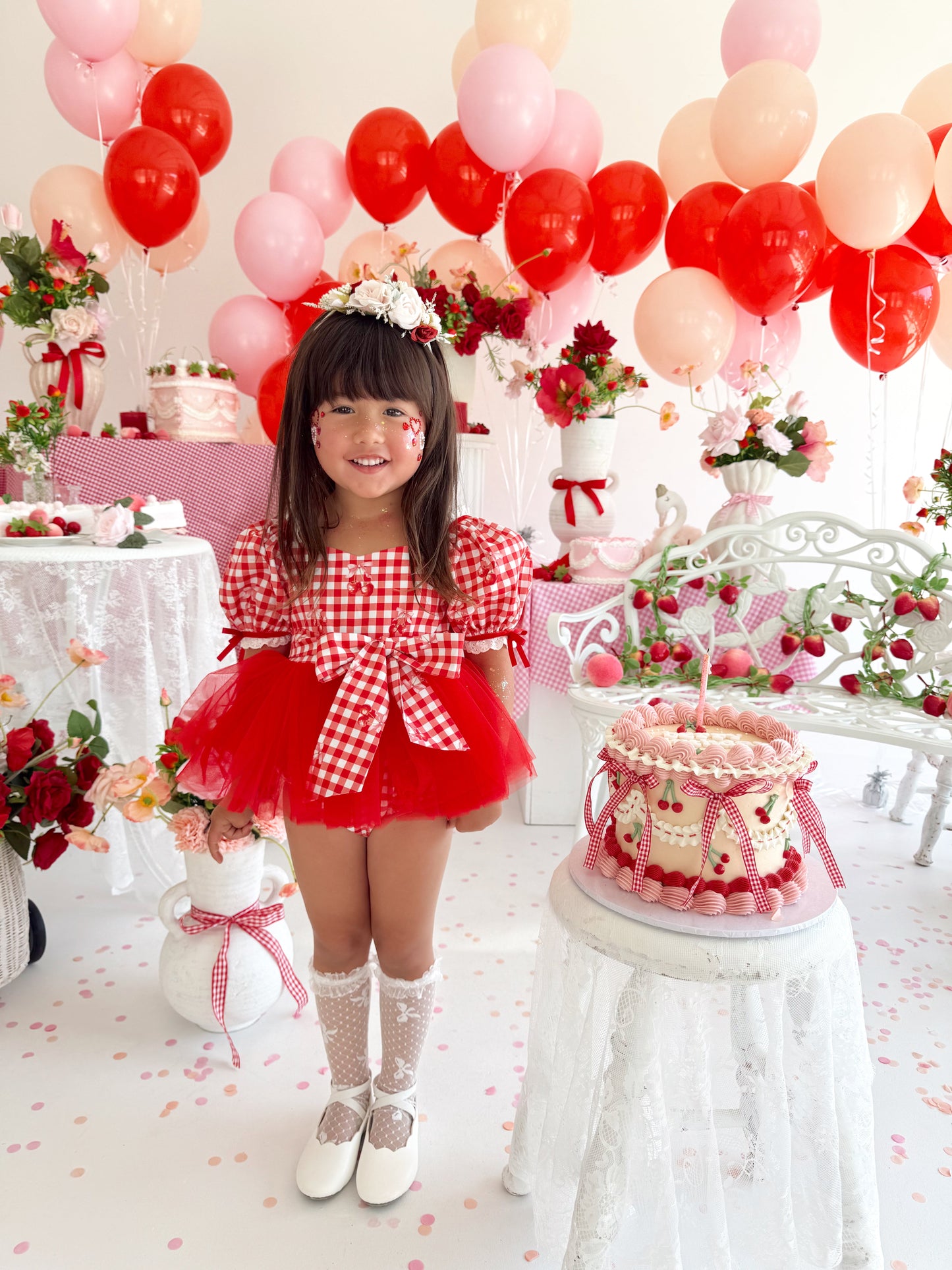 Cherry Lane Red Gingham Baby Girl Tulle Party Romper