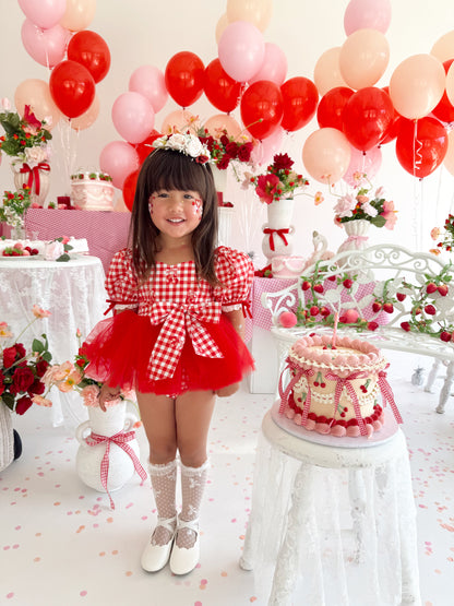 Cherry Lane Red Gingham Baby Girl Tulle Party Romper