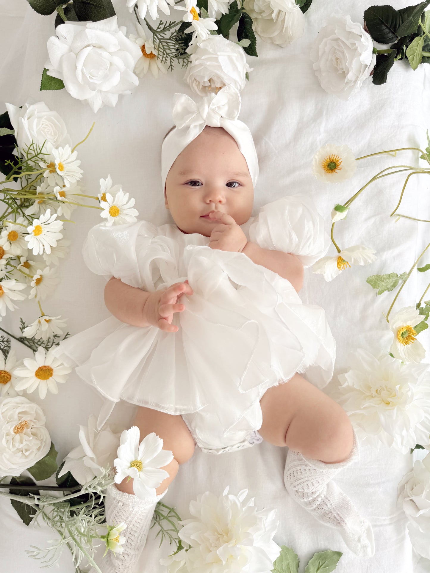 Dolly White Organza Baby Girl Party Romper