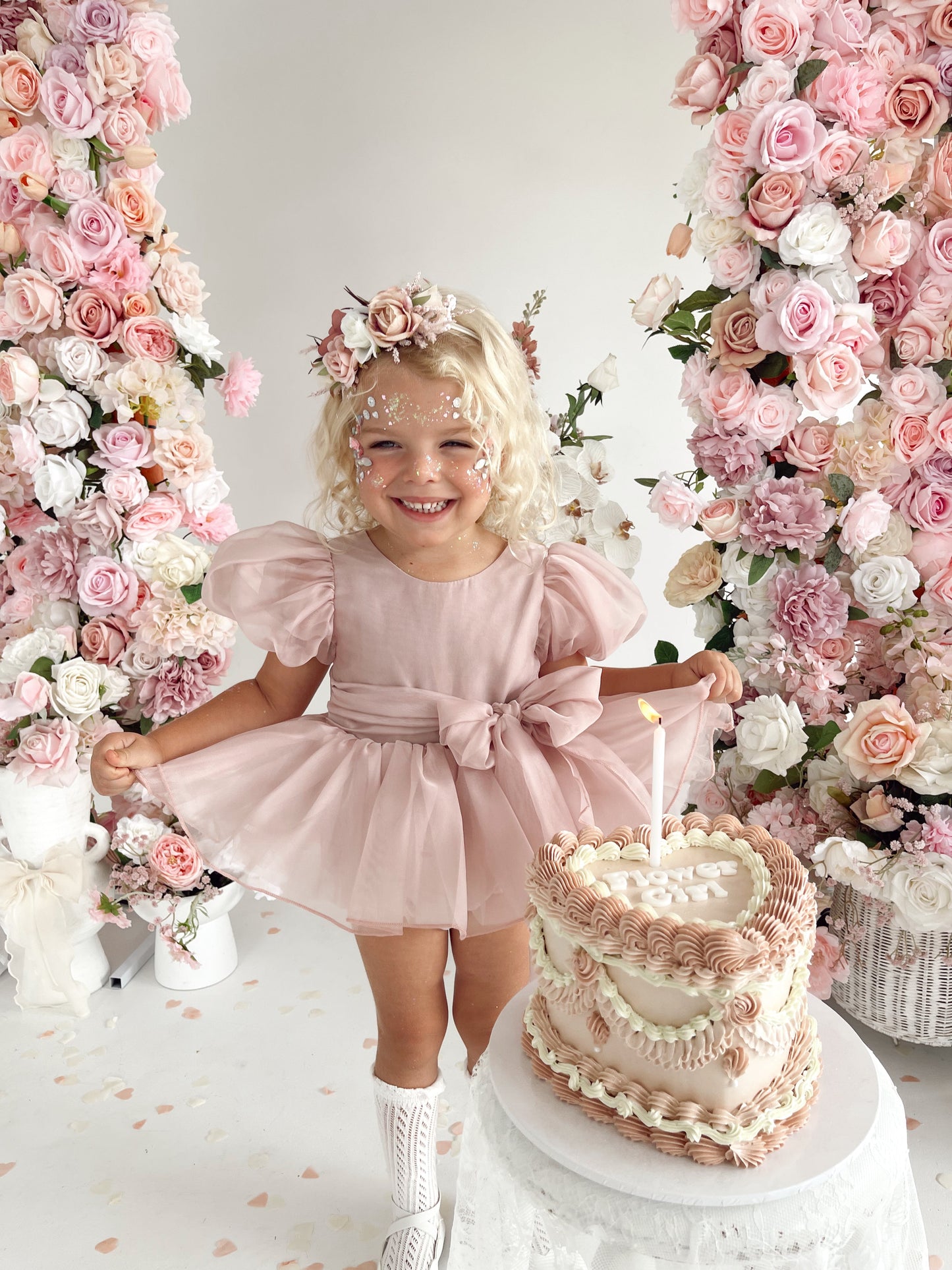 Clementine Matte Blush Rose Pink Organza Baby Girl Romper
