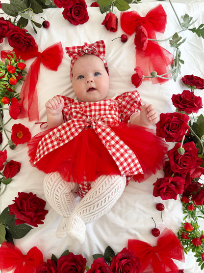 Cherry Lane Red Gingham Baby Girl Tulle Party Romper