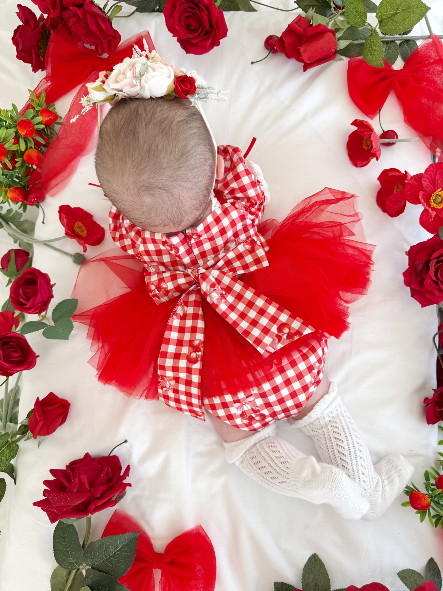 Cherry Lane Red Gingham Baby Girl Tulle Party Romper