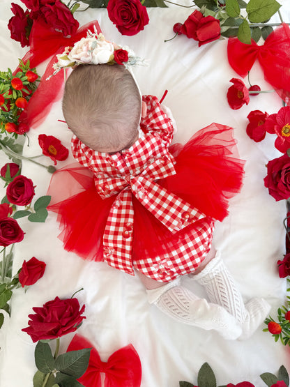 Cherry Lane Red Gingham Baby Girl Tulle Party Romper
