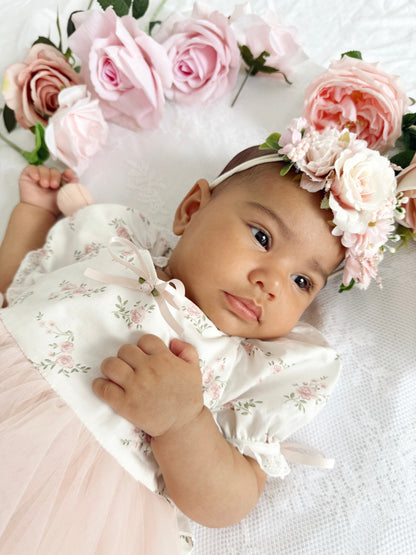 Odessa Flower Perfect Pink Floral Baby Girl Tulle Party Romper