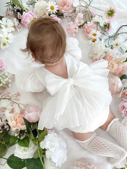 Clementine Matte White Organza Baby Girl Romper