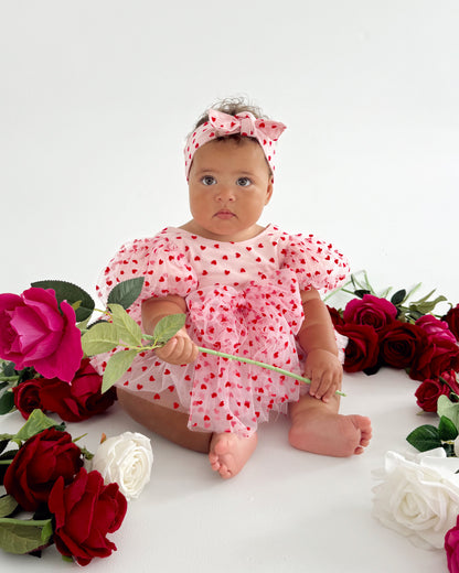 Lover Pink Heart Baby Girl Tulle Party Romper