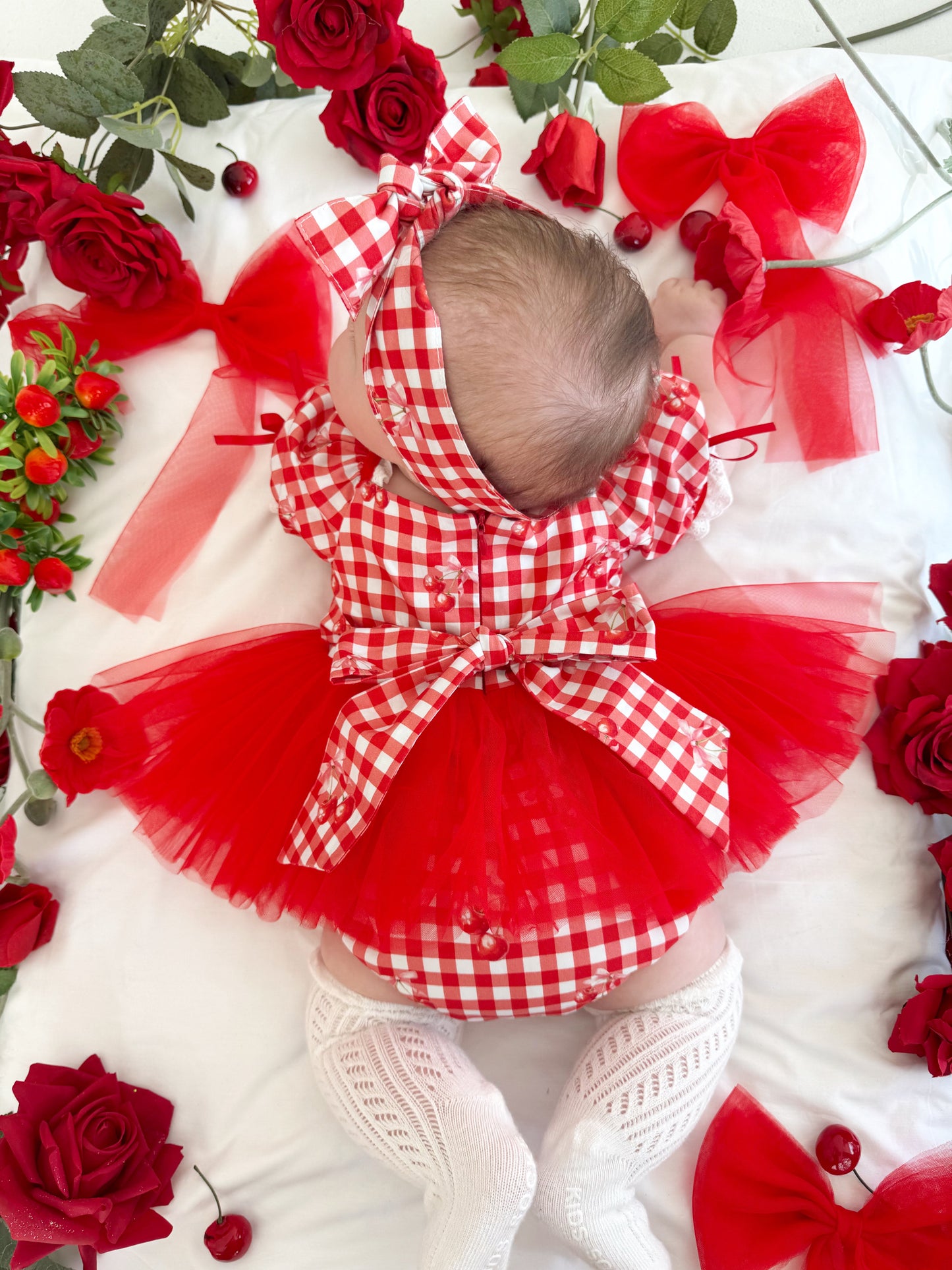 Cherry Lane Red Gingham Baby Girl Tulle Party Romper