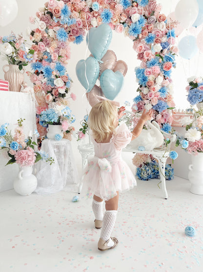 Peony Bloom Petal Pink Embroidered Baby Girl Tulle Party Romper