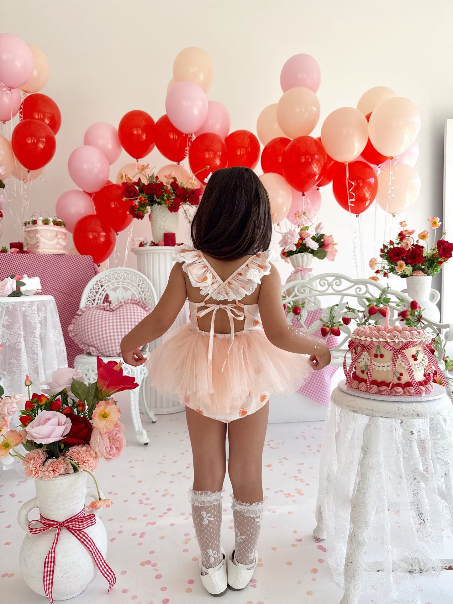 Peach Sorbet Gingham Baby Girl Tulle Party Romper
