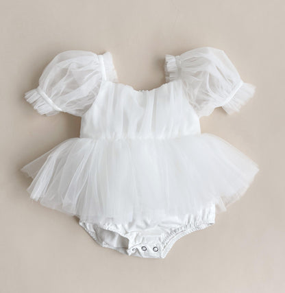 White Flower Fairy Baby Girl Tulle Romper