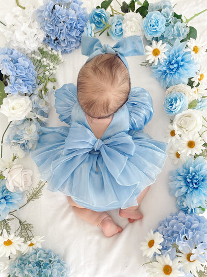 Dolly Dove Blue Organza Baby Girl Party Romper