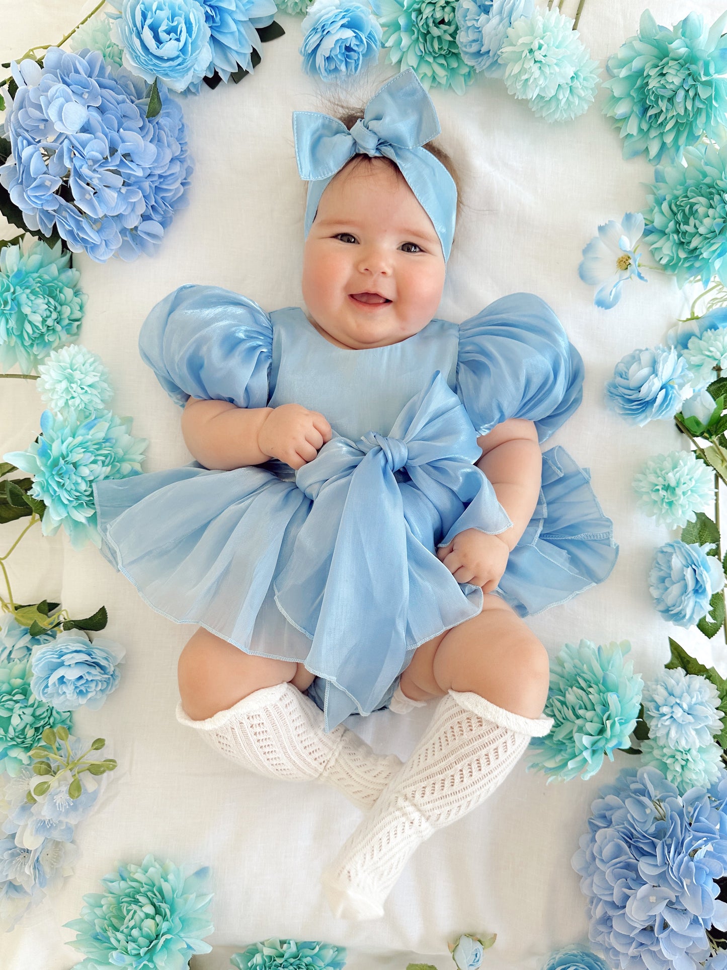 Dolly Dove Blue Organza Baby Girl Party Romper