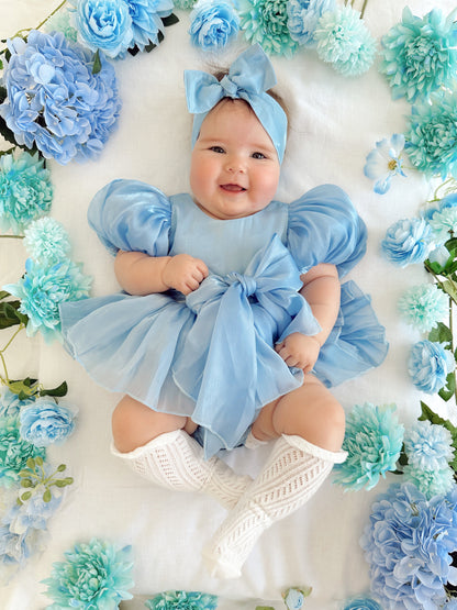 Dolly Dove Blue Organza Baby Girl Party Romper