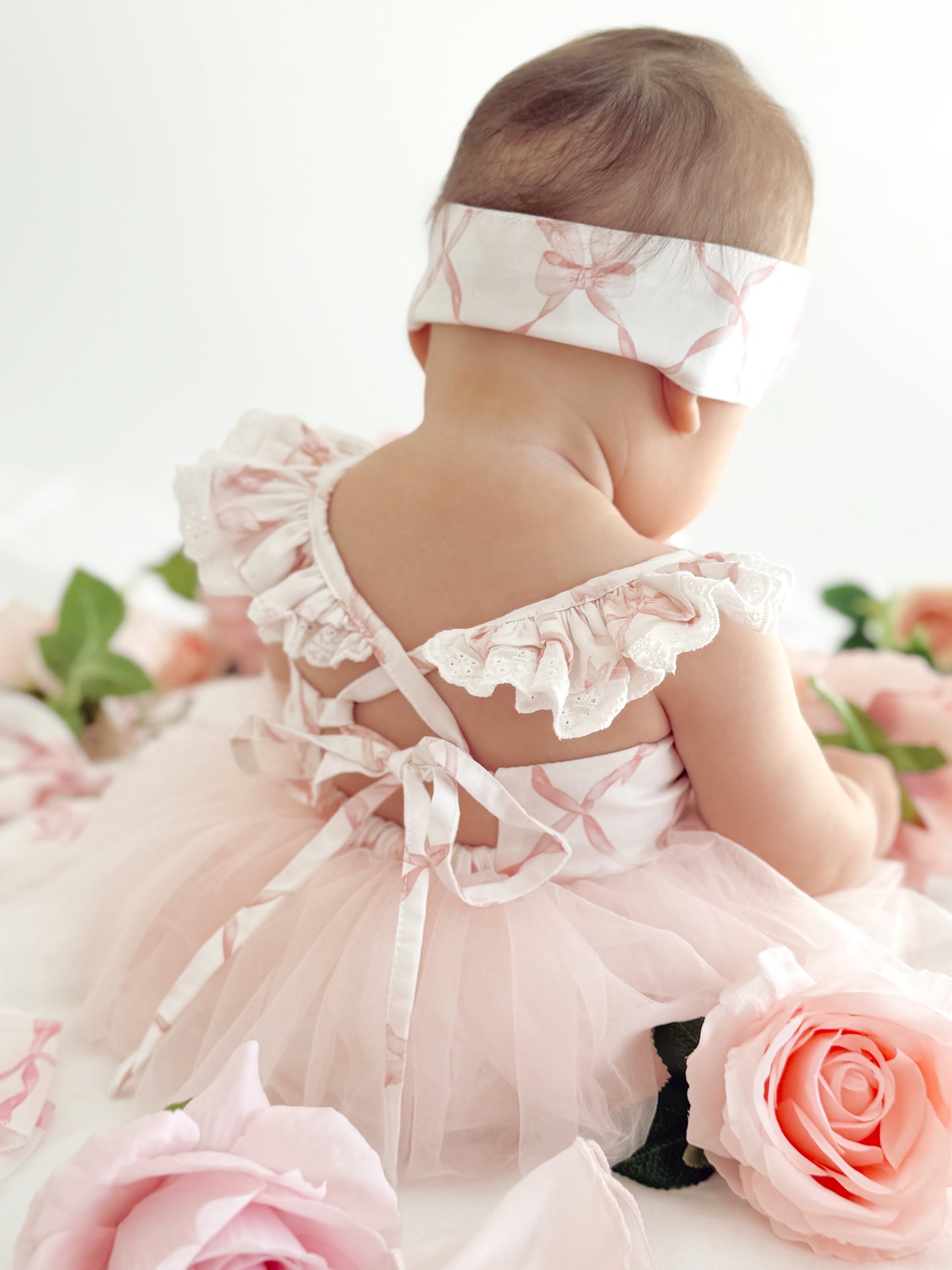 Rosette Pink Bow Baby Girl Tulle Party Romper