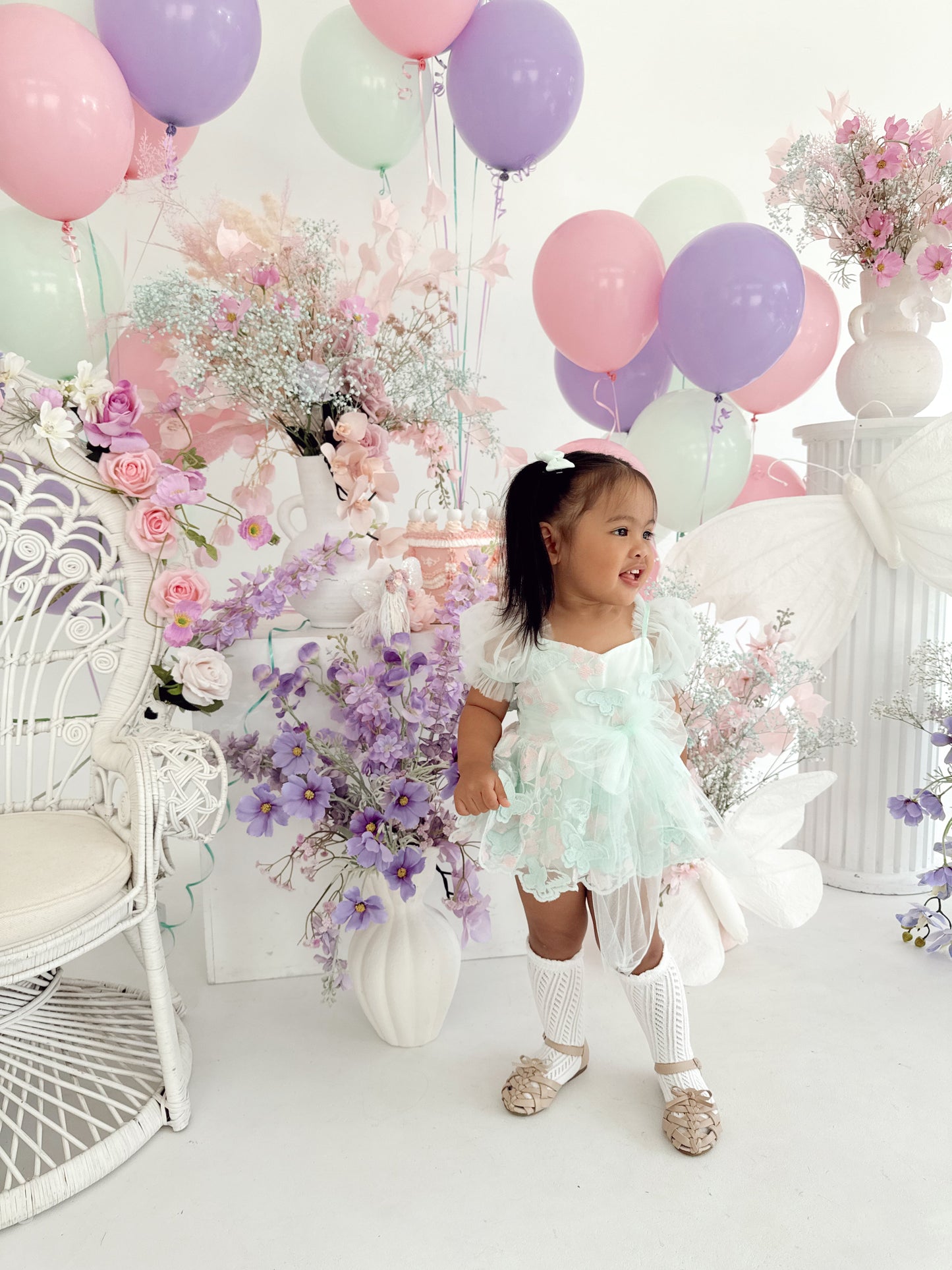 Butterfly Kisses Peppermint Pink Embroidered Baby Girl Tulle Party Romper