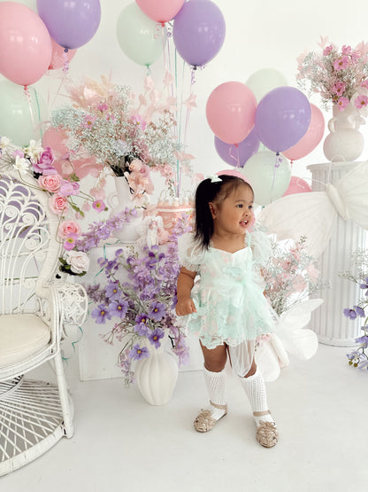 Butterfly Kisses Peppermint Pink Embroidered Baby Girl Tulle Party Romper
