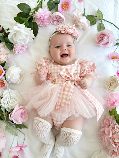 Berry Bliss Pink Gingham Baby Girl Tulle Party Romper