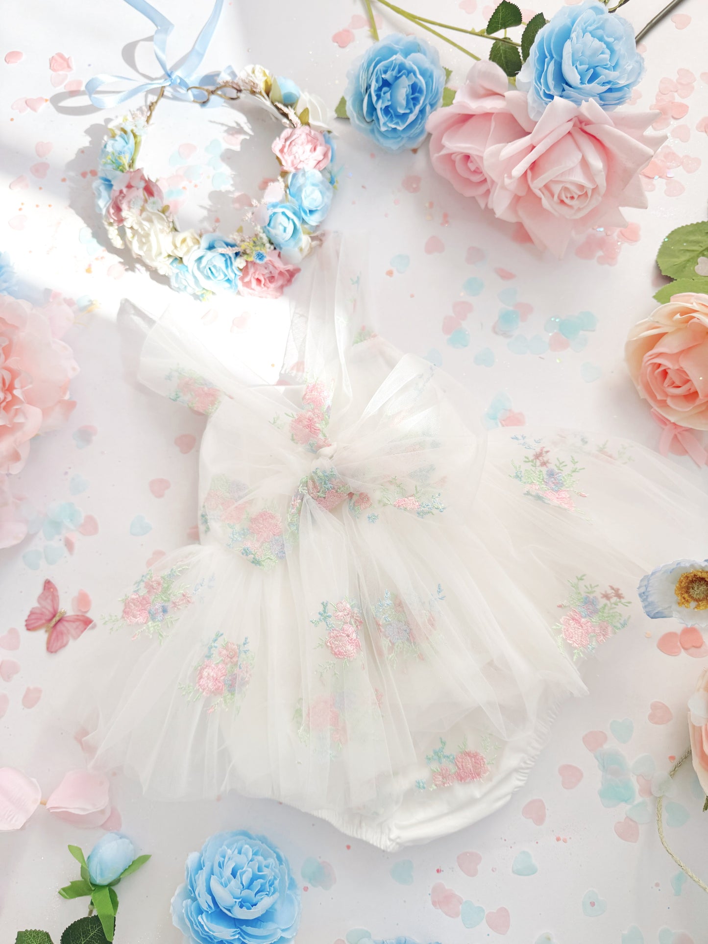 Aletta White Embroidered Baby Girl Tulle Party Romper