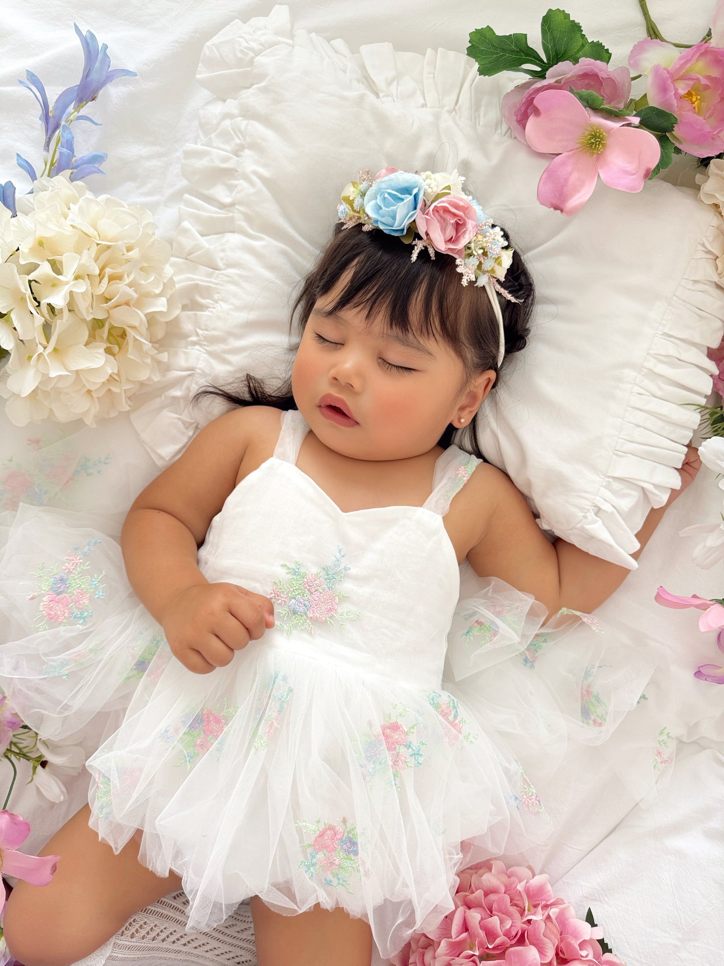 Aletta White Embroidered Baby Girl Tulle Party Romper