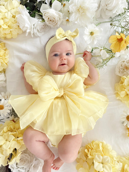 Scarlette Rose Canary Lemon Organza Baby Girl Party Romper