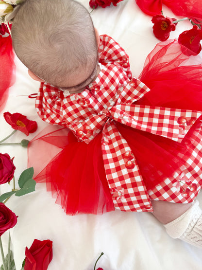 Cherry Lane Red Gingham Baby Girl Tulle Party Romper