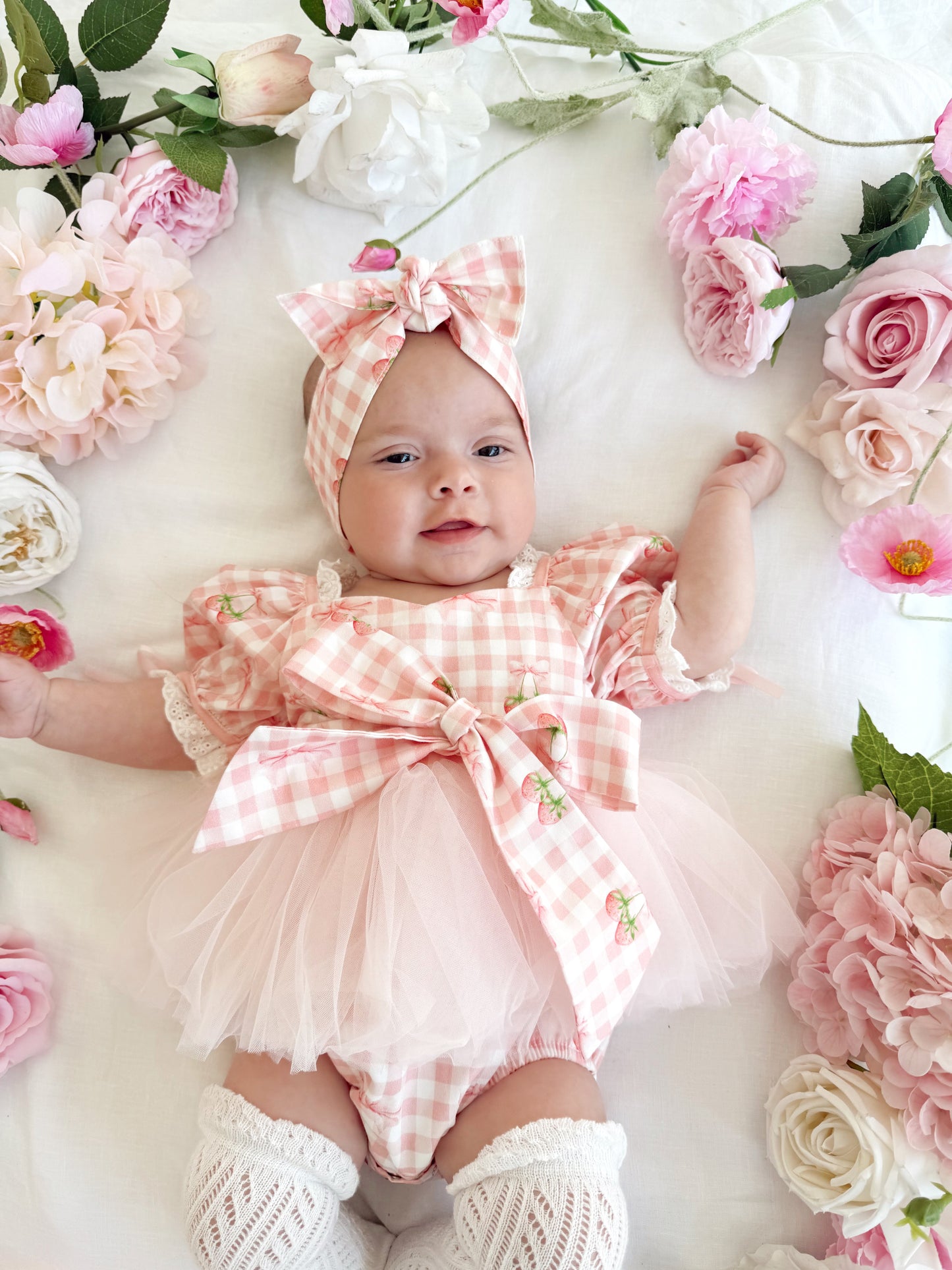 Berry Bliss Pink Gingham Baby Girl Tulle Party Romper