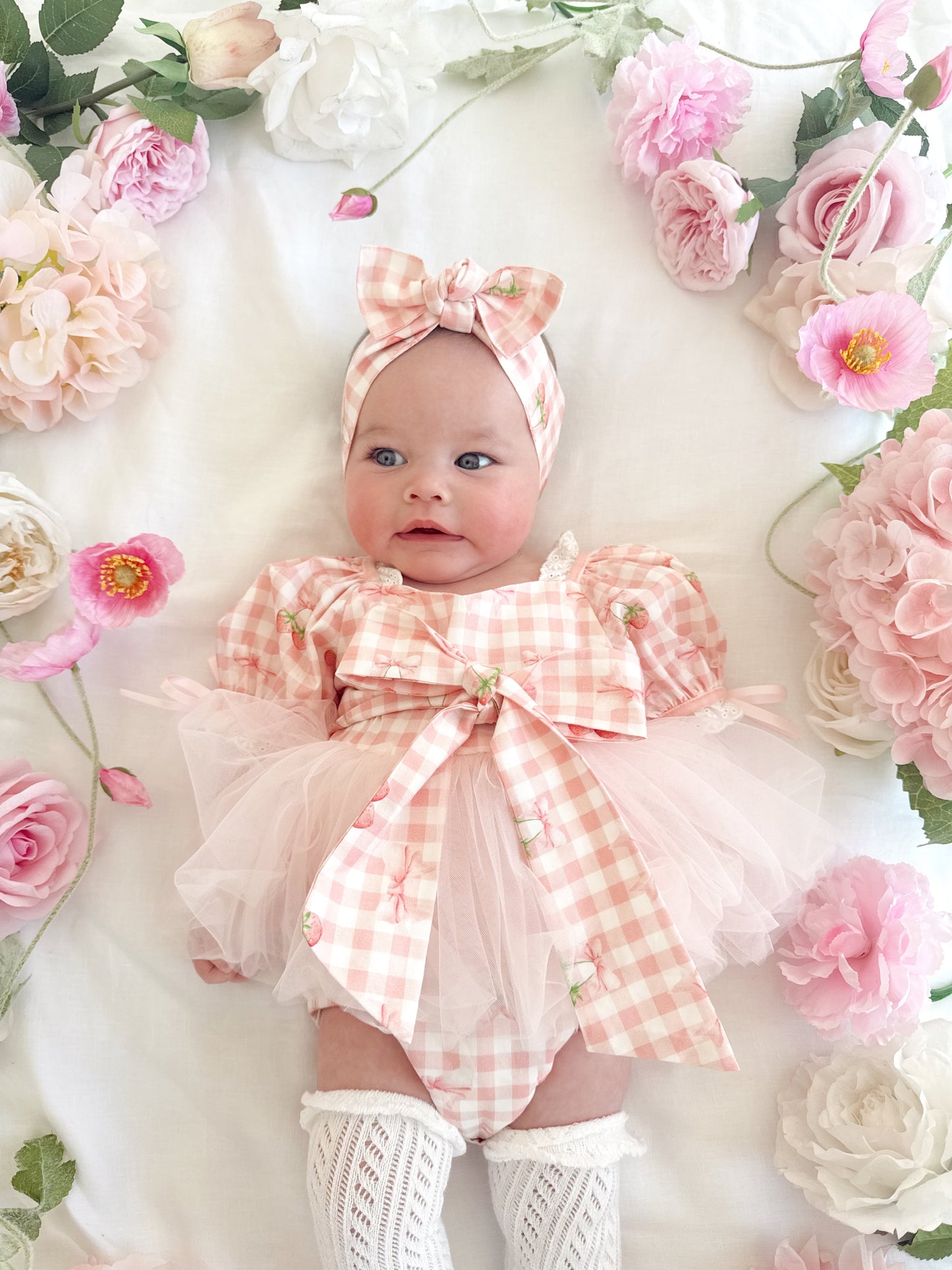 Berry Bliss Pink Gingham Baby Girl Tulle Party Romper