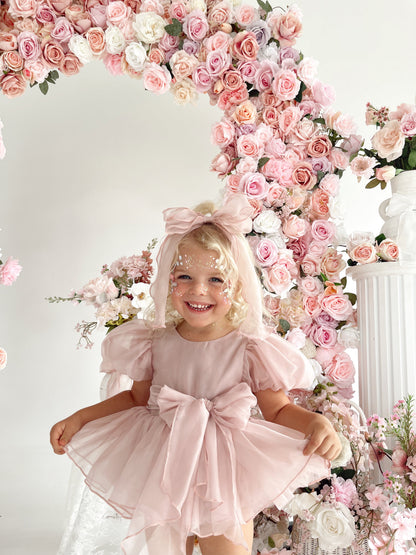 Clementine Matte Blush Rose Pink Organza Baby Girl Romper