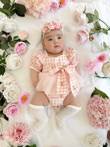Berry Bliss Pink Gingham Baby Girl Tulle Party Romper