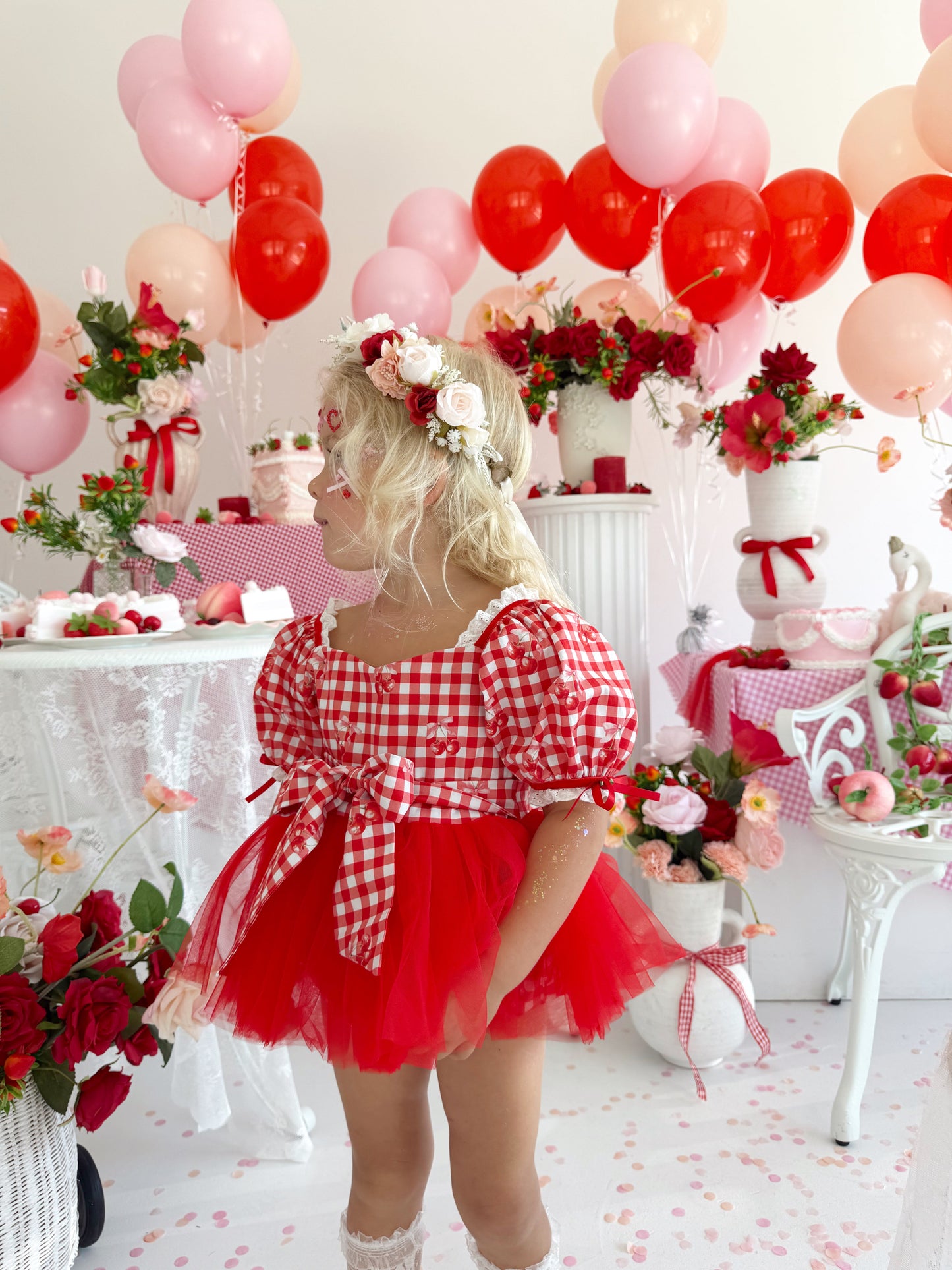 Cherry Lane Red Gingham Baby Girl Tulle Party Romper